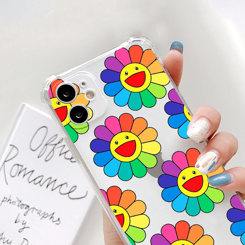 hot luxury brand smiley sun flower soft tpu phone case for iphone 12 mini 7 6 8plus x xs xr max 11 pro shockproof fashion cover free global shipping