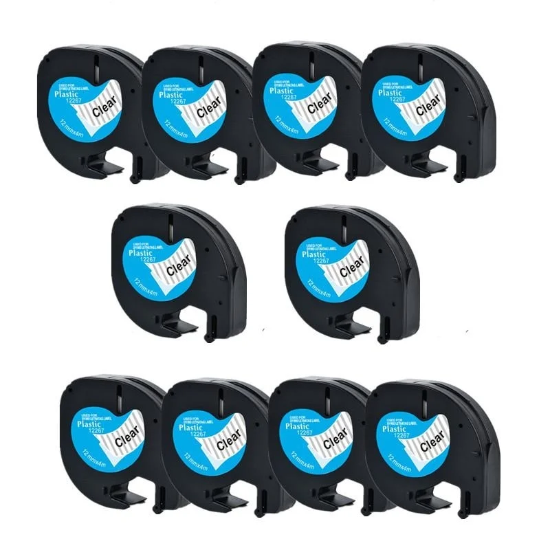10 шт. 12 мм пластиковые этикетки ленты Letratag 12267 черные на прозрачной ленте для