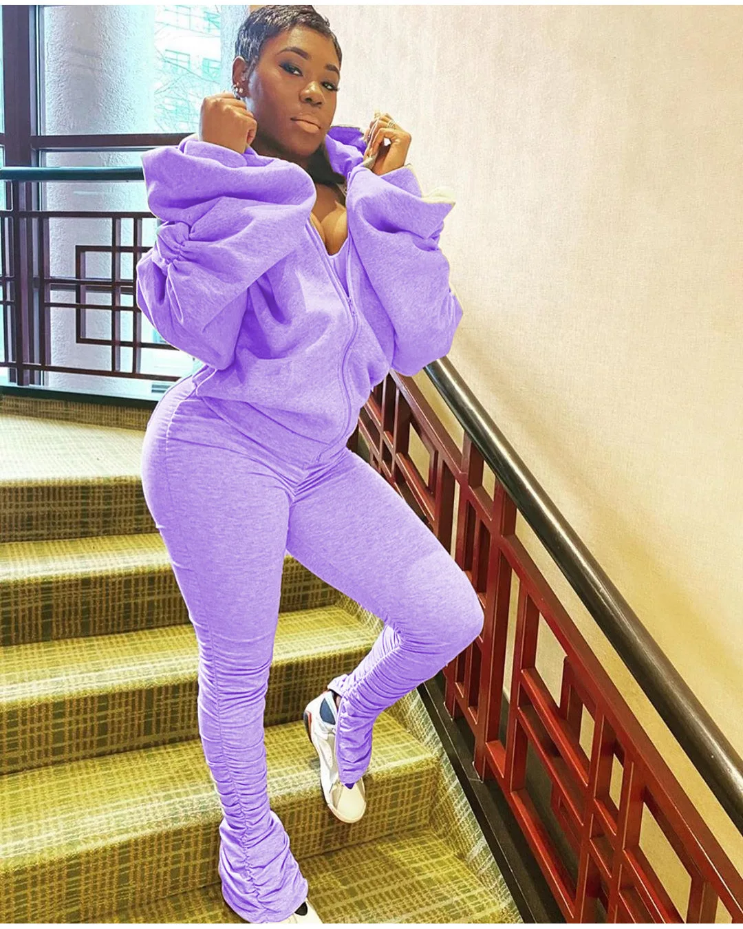 

2 piece sets womens outfits Backless hoodies and stacked sweatpants tracksuits women set Pink sweat suits women matching sets