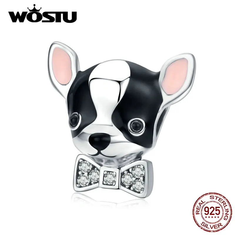 WOSTU, настоящее 925 пробы, серебро, чихуахуа, милая собака, бусины, подвески в виде животных, подходят к оригинальному браслету, серебро 925, ювелирные изделия BKC1310
