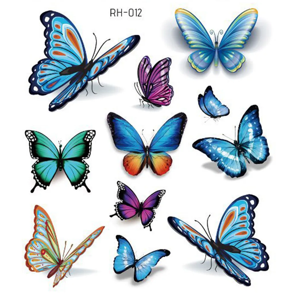 Водостойкая Временная тату-наклейка 3D тату-бабочка цветная вспышка модная