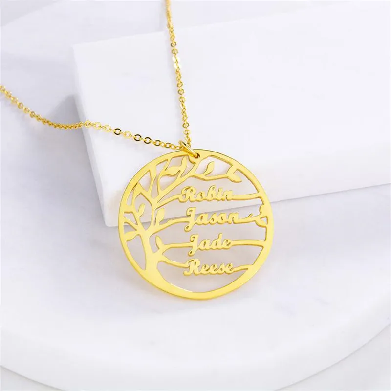 

Personalized Tree Of Life Custom Name Necklace Stainless Steel Golden Family Tree Layered Name Necklace Women Men Christmas Gift