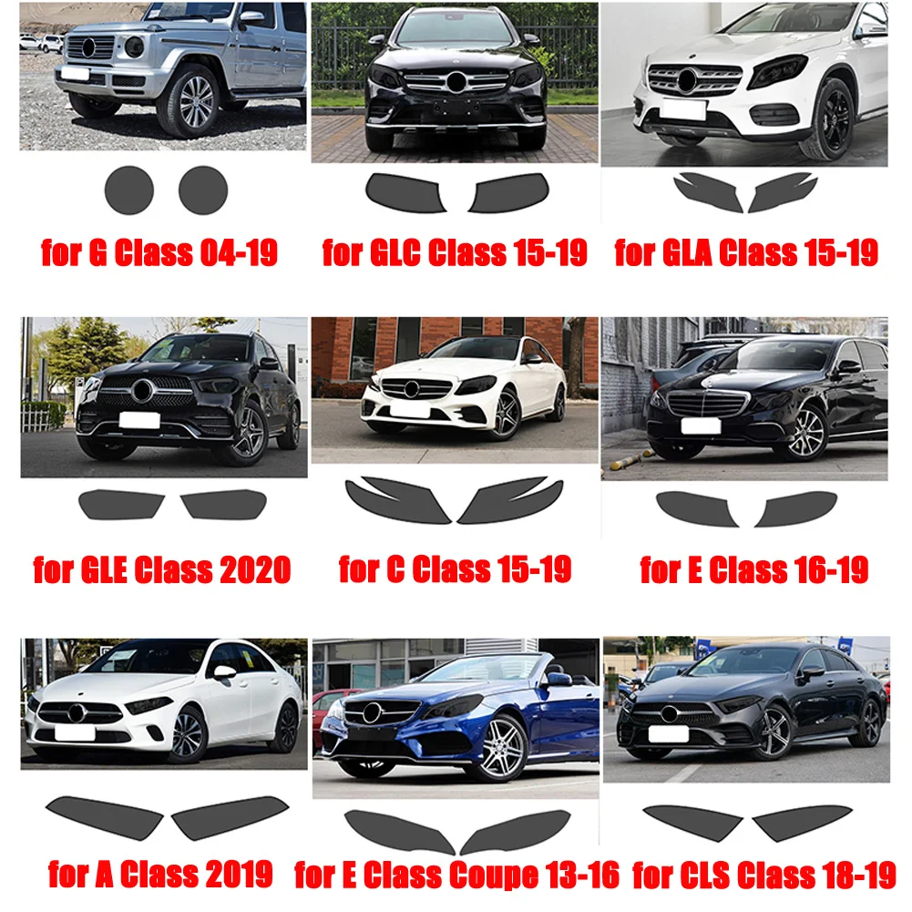 Newest For Mercedes Benz A C E GLC GLA CLA GLS GLE Class W177 W205 W213 Car Headlamps TPU Smoked Black Headlights Protector Film