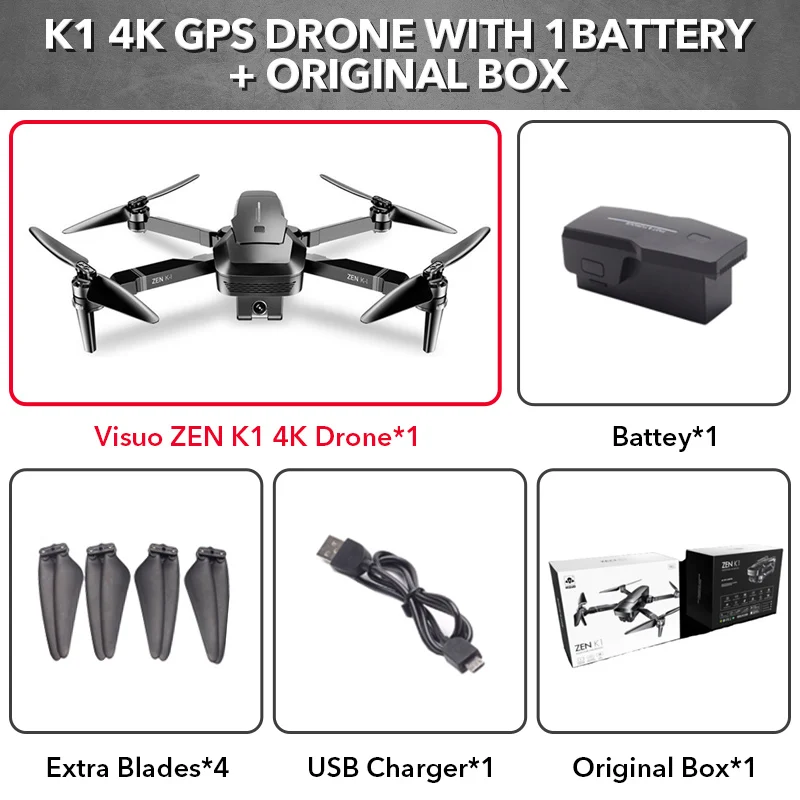 VISUO ZEN K1 5G wifi FPV Дрон gps с 4K 720P HD двойной камерой 30 минут время полета бесщеточный складной Радиоуправляемый квадрокоптер VS XS812 F11 - Цвет: 1 battery