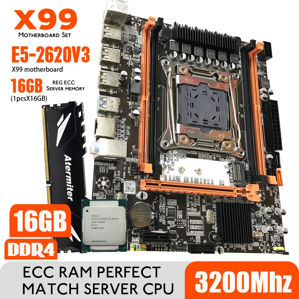 

Комплект материнской платы X99 DDR4 2DDR4 DIMM с Xeon E5 2620 V3 LGA2011-3 ЦП 1*16 ГБ = 16 Гб PC4 ОЗУ 3200 МГц DDR4 Память ОЗУ REG ECC
