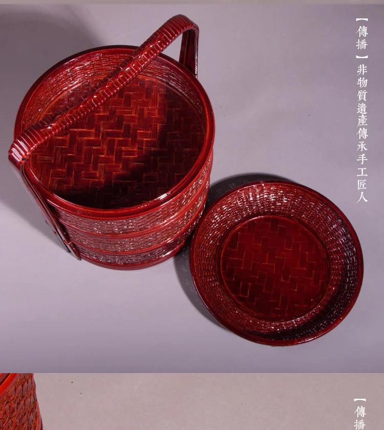 

Portable picnic bamboo basket three-layer circular worship by the wedding happy hotel hotel meal lunch box frame bamboo basket