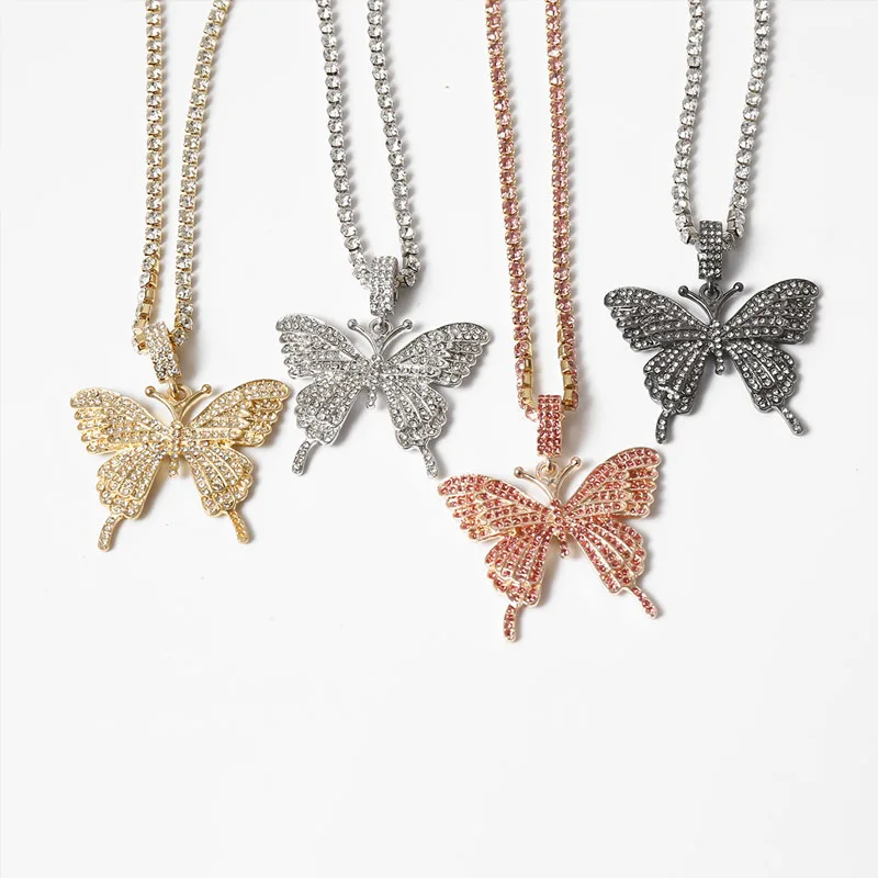 

FDLK Big Butterfly Pendant Necklace Rhinestone Chain for Women Bling Tennis Chain Crystal Choker Necklace Jewelry
