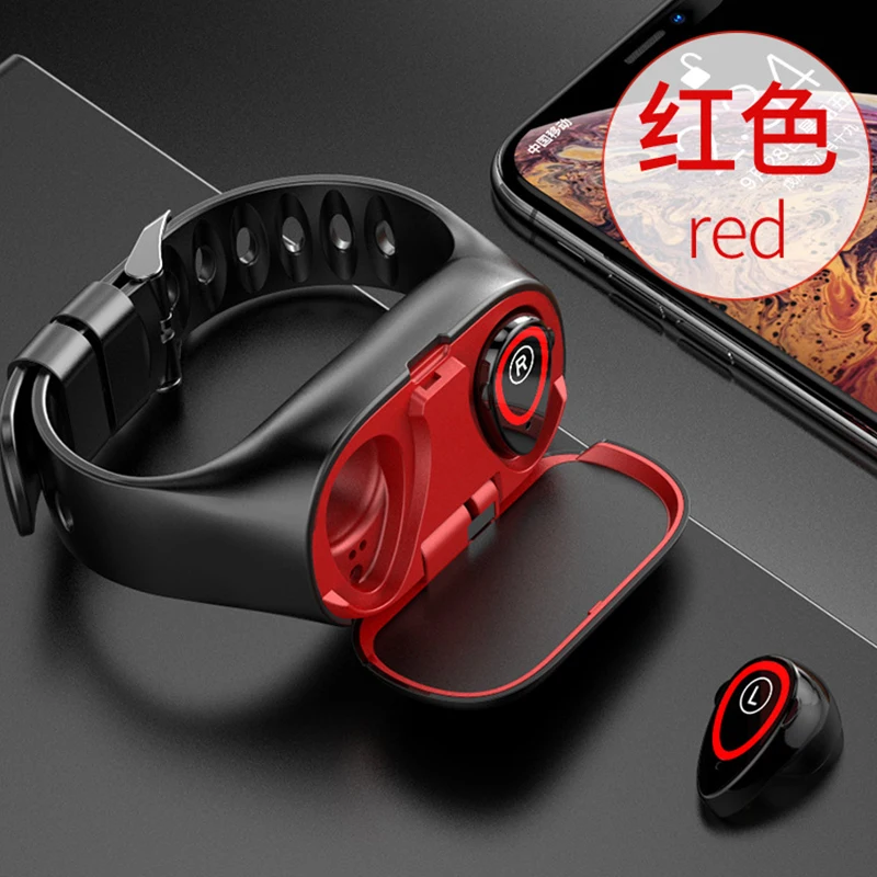 red Новые умные часы M1 с bluetooth-наушником, пульсометр, Bluetooth, смарт-браслет, фитнес-трекер, браслет PK Xiomi - Цвет: red