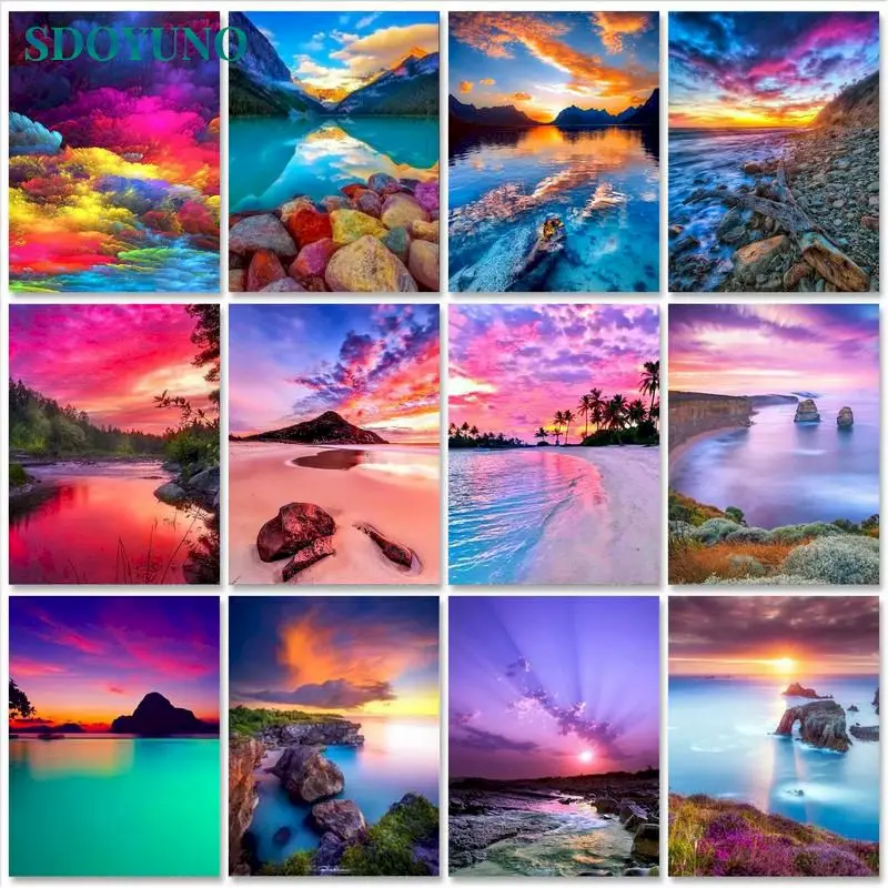 

SDOYUNO Oil Paint By Numbers Kits Painting By Numbers On Canvas Frameless 60x75cm Seascape Draw Painting DIY Scenery Home Decor