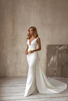 simple and sweet mermaid wedding dresses fashion v neck sleeveless sexy white elegant wedding dress