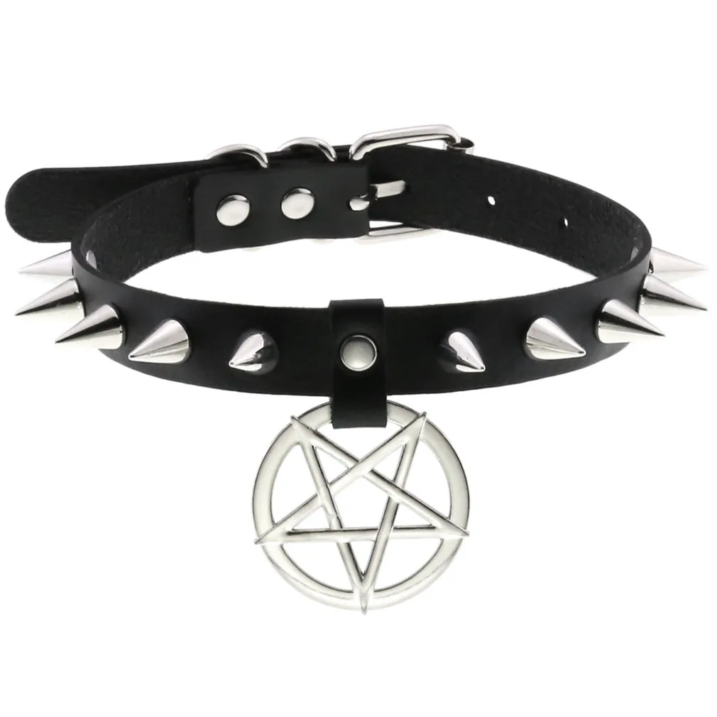 

Spike Punk Choker Collar For Girl Goth Pentagram Necklace Emo Neck Strap Cosplay Chocker Gothic Accessories