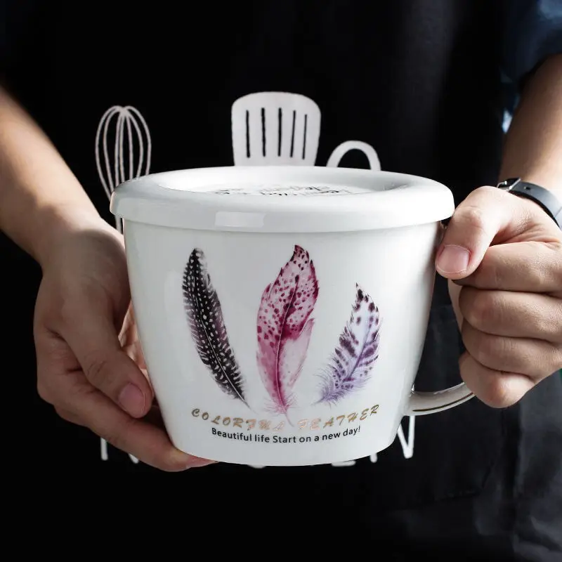

920ml Creative Ceramic Mug Special Slotted Cup Breakfast bowl Mug Home Office Fancy Gift for Tea Drinker