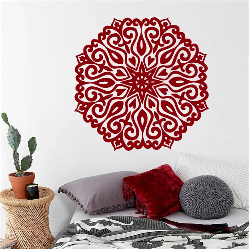 Наклейка на стену с рисунком мандалы, марокканского орнамента, цветок намастной, индийский круг, геометрический, Йога, общежитие, домашний декор, Виниловая наклейка HY1567