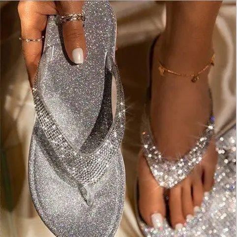 

Spring/summer New Flip-flop Rhinestone Outdoor Leisure All-match Women Slippers Non-slip Durable Beach Sandals