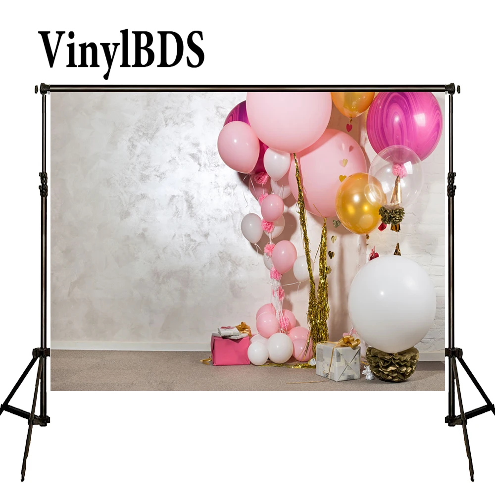 

Винилбдс новорожденный день рождения белый чистый цвет кирпичная стена фоны розовый фон шары для фотостудии