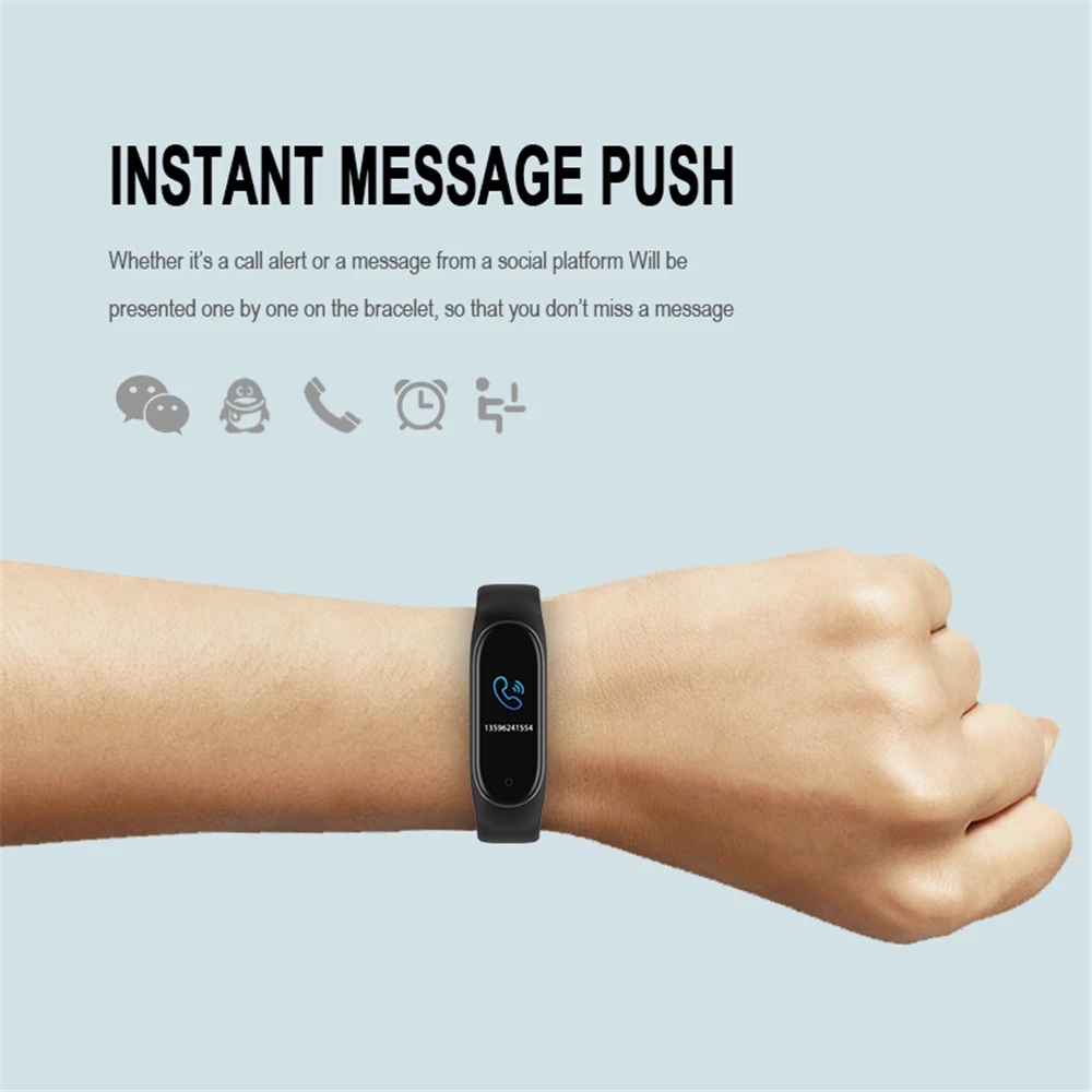 Bracelet M4 Color Screen Smart Wristband Band for Men Women Heart Rate Monitor Fitness Tracker Sports Watches | Электроника