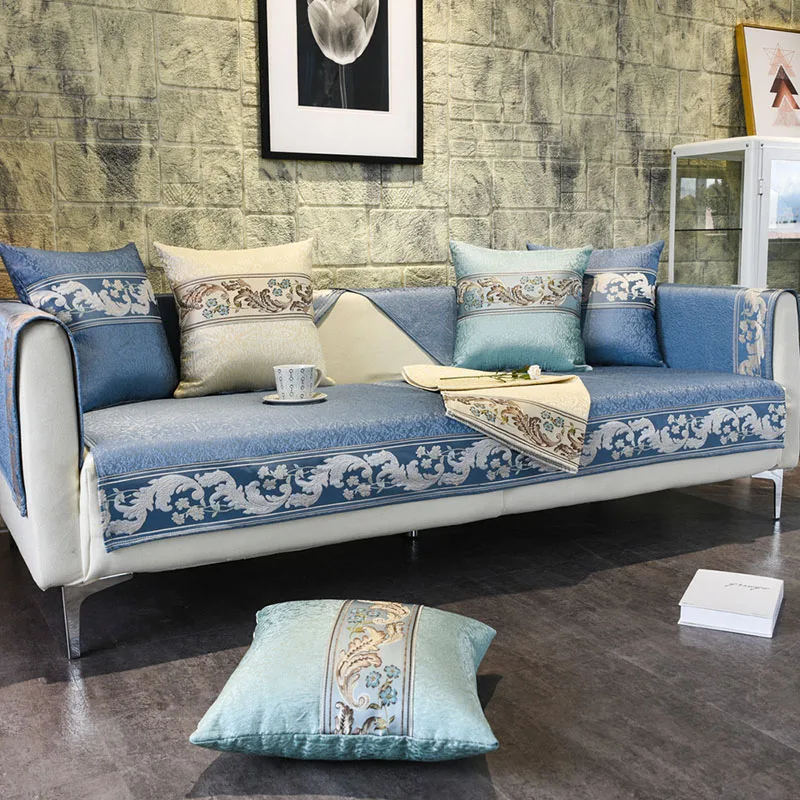 Фото Нескользящие чехлы для диванов гостиной серый чехол из синели современный
