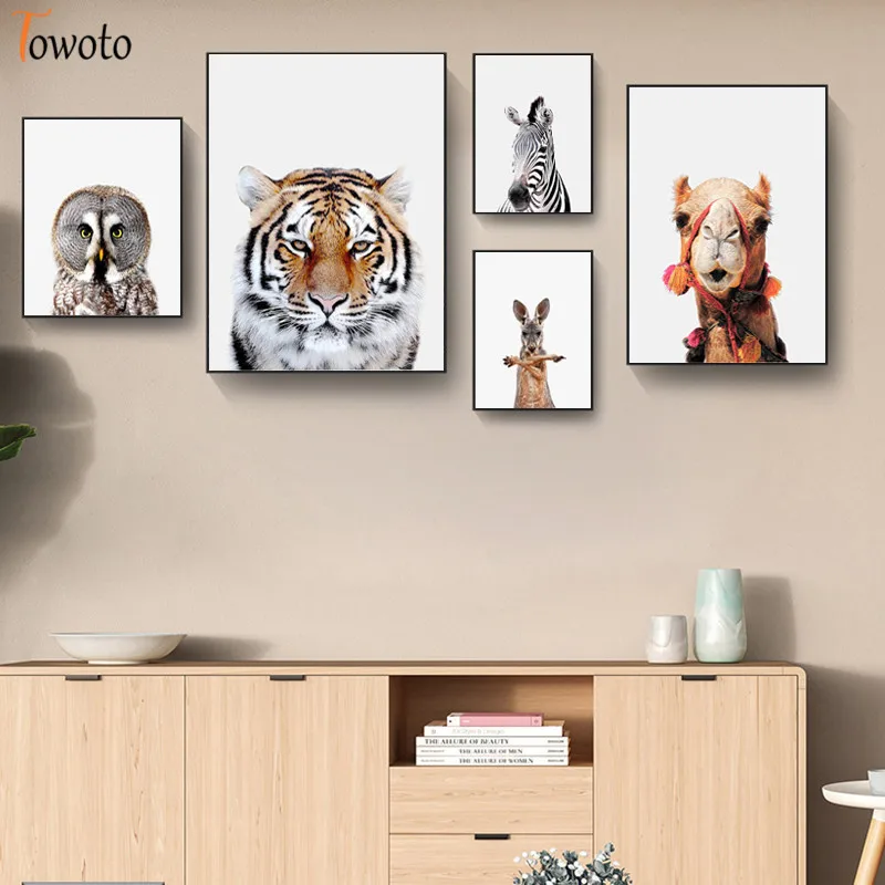 Картина на холсте с принтом животных пингвин Зебра кенгуру кролик сафари детская