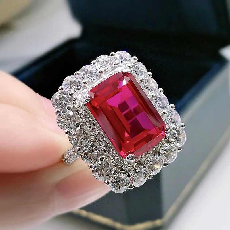 

Solid 925 Sterling Silver 10*14mm Ruby High Carbon Diamond Rings For Women Sparkling Wedding Party Fine Jewelry 2020 New