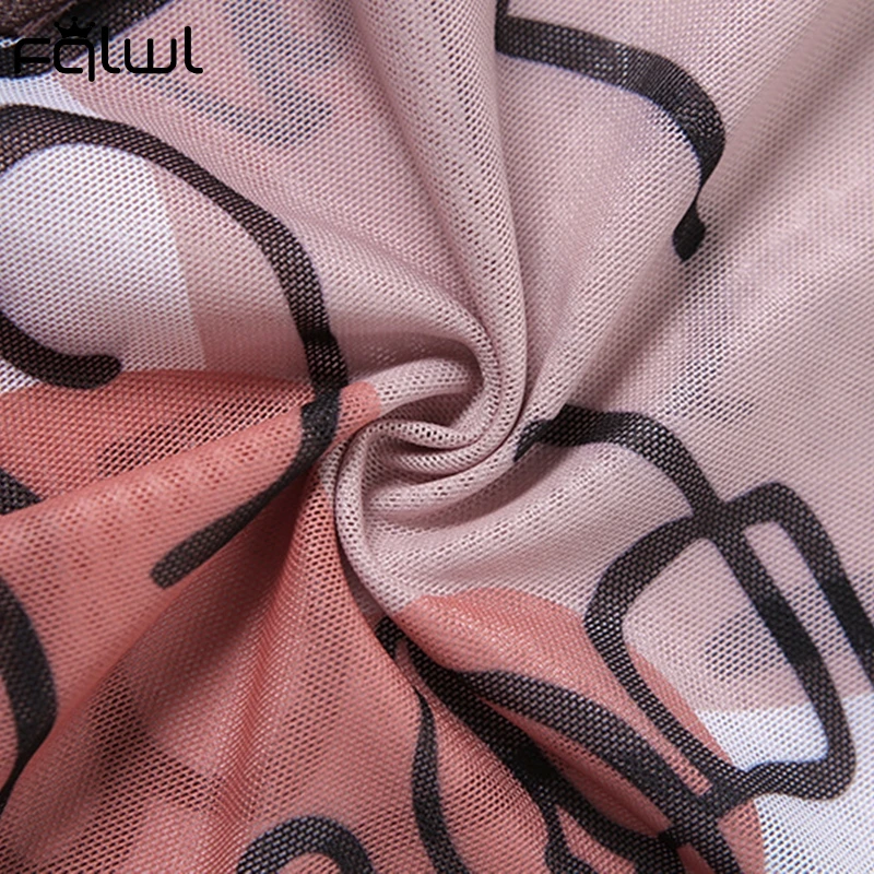 

FQLWL Summer Short Sleeve Hollow Out Bodycon Rompers Womens Jumpsuit Gray Print Sexy Club Party Bandage Mesh Rompers Playsuits