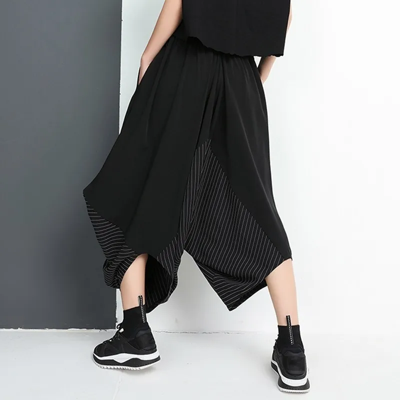 Черная полосатая Комбинированная юбка брюки для женщин хип-хоп свободные