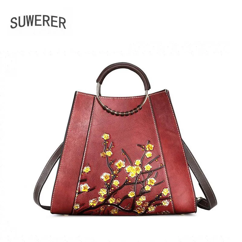 

SUWERER Genuine Leather Luxury Handbags Designer Bags Famous Brand New Leather Tote Fashion Embossed Vintage Bag