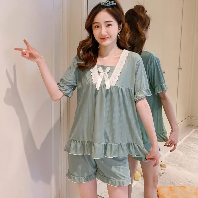 

Summer pajamas women's Korean style cute thin short-sleeved shorts two-piece loose and casual can wear home clothes