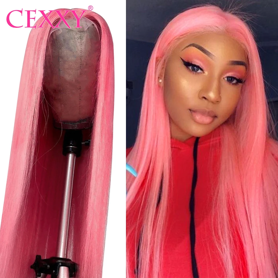 Парики из цветных человеческих волос розовые передние парики на сетке