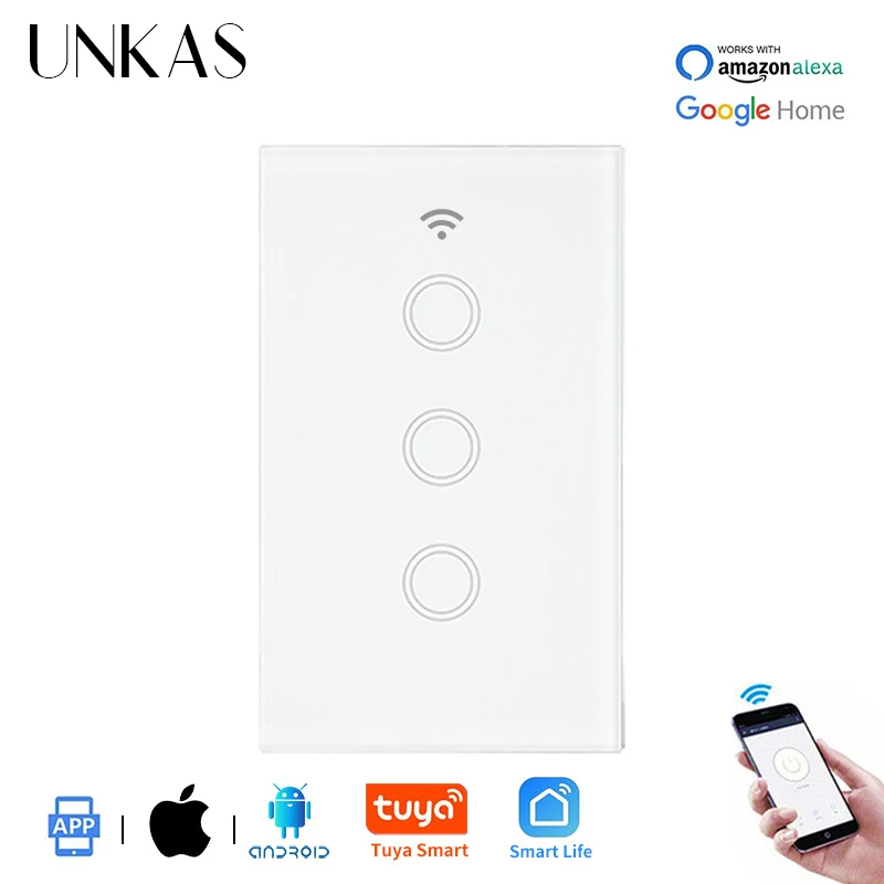 Умный настенный сенсорный выключатель UNKAS с управлением через приложение Tuya и Wi Fi