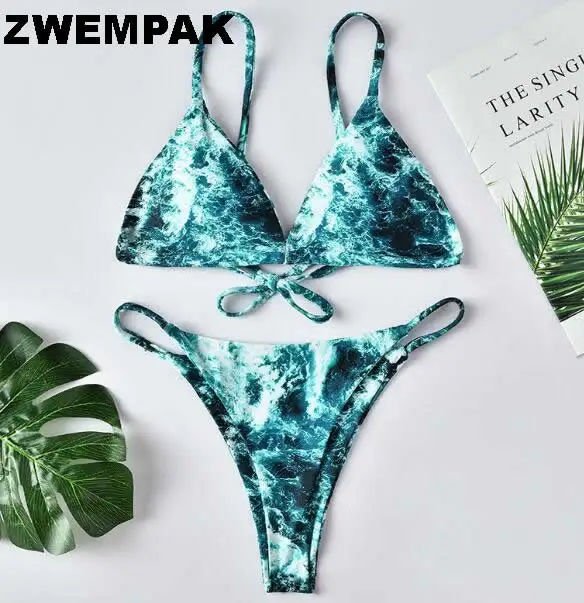 Пляжное бикини пуш ап бандажный купальник сексуальный женский зеленый океан