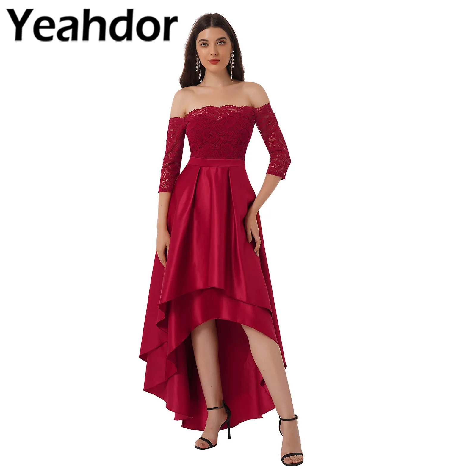 

Bridesmaid Dress Elegant Women Off Shoulder Asymmetrical Satin Formal Dresses Vestidos De Festa Wedding Party Dress Evening Gown