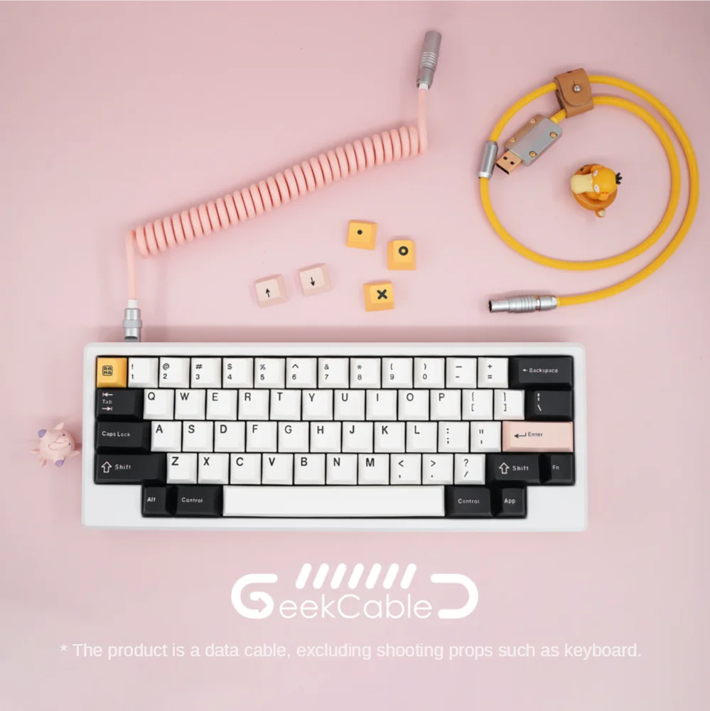 GeekCable Hand-made Customized Keyboard Data Spiral Line Rear Aviation Plug Series Woven Pink Yellow for Mechanical Keyboard