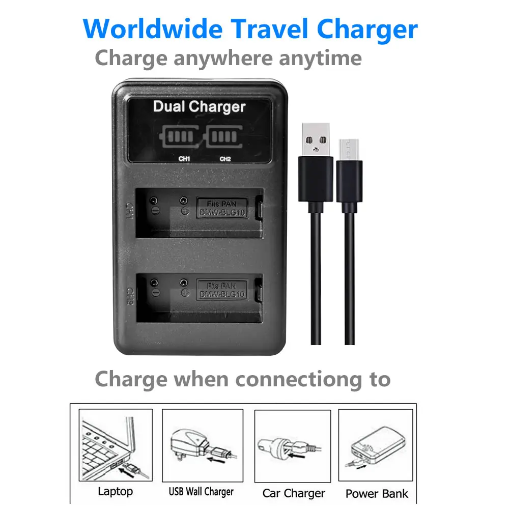 3x Батарея + USB Dual Зарядное устройство для цифрового фотоаппарата Panasonic DMW-BLG10E BLE9E