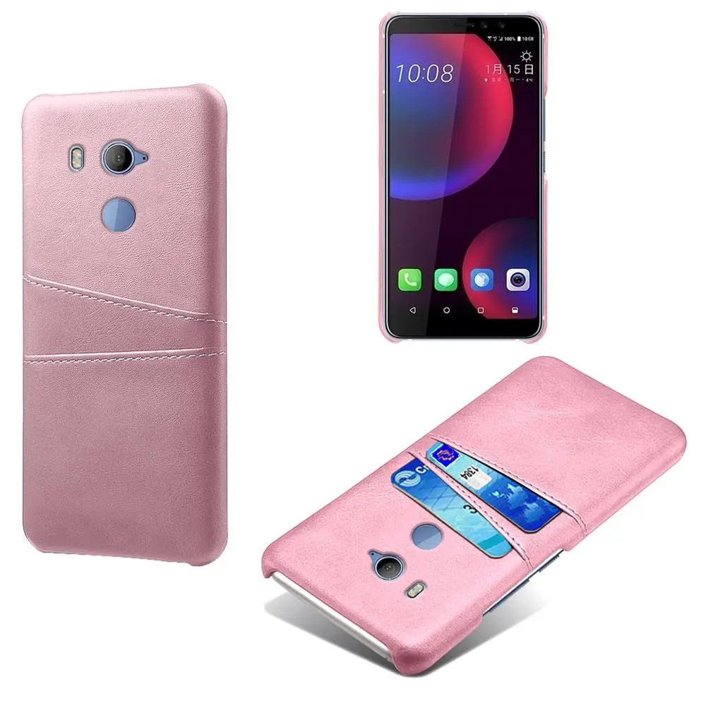 Роскошная Обложка на заднюю панель из искусственной кожи для htc D12 Plus U11 Plus U11 Eyes кошелек с отделениями для карт чехол для телефона для htc U11 Plus Eyes D12 Plus чехол - Цвет: Rose Gold