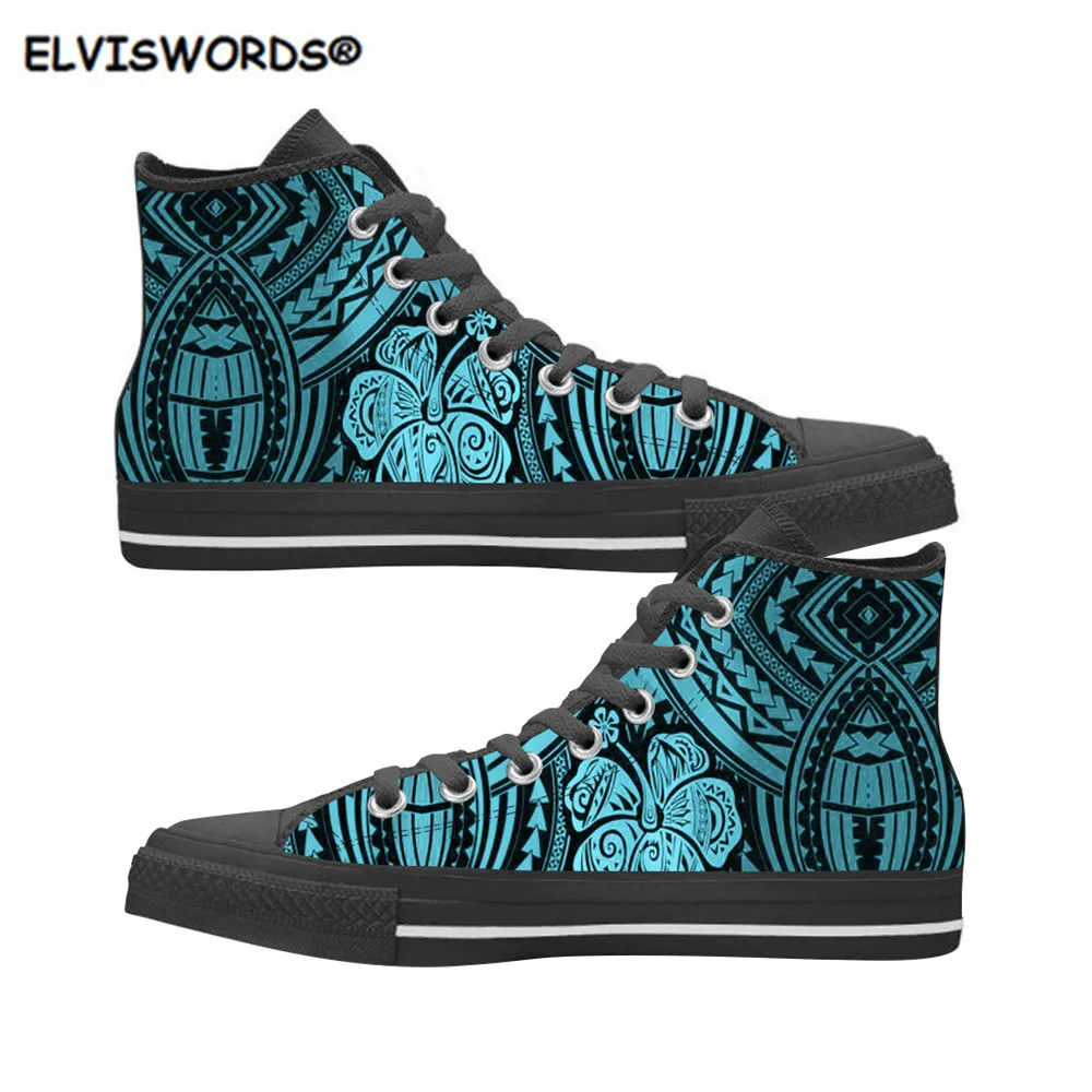 

ELVISWORDS Shoes Women Polynesian Hibiscus Prints Fashion Ladies Canvas Vulcanized Shoes Casual Sneakers for Women zapatos mujer