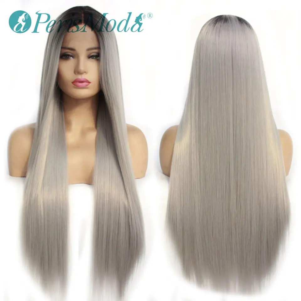 Длинные прямые синтетические парики для чернокожих женщин черные корни