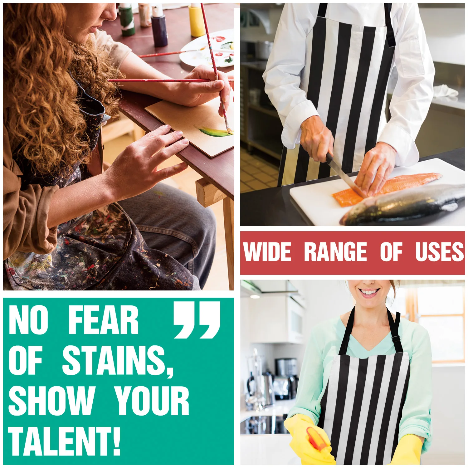 Простой черный и белый в полоску напечатанные кухонные фартуки Прочный