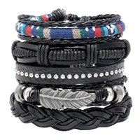 fashion punk wristbands leather bracelet mix style vintage multiple charm leather bracelets 5 pieceset for men women bangles