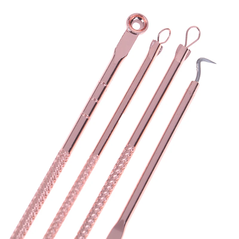 4PCS/box Acne Blemish Remover Needles Set Black Spots Pore Cleanser Tool Blackhead Extractor Rose Gold Black Dots Cleaner