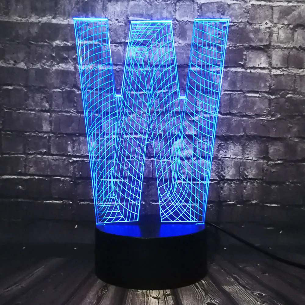Модный 3D лампы освещения алфавитные буквы W многоцветный Ночная лампа LED RGB лампа USB сенсорный украшение для дома, ресторана, подарок для детей