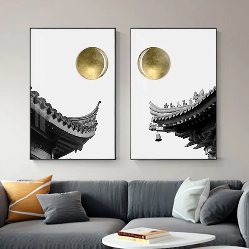 Картина на холсте с изображением золотого храма солнца в скандинавском стиле для