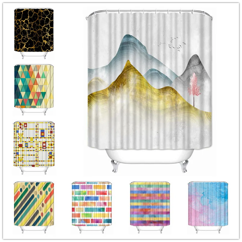 

Musife Custom Colorful geometry Shower Curtain Waterproof Polyester Fabric Bathroom With Hooks DIY Home Decor