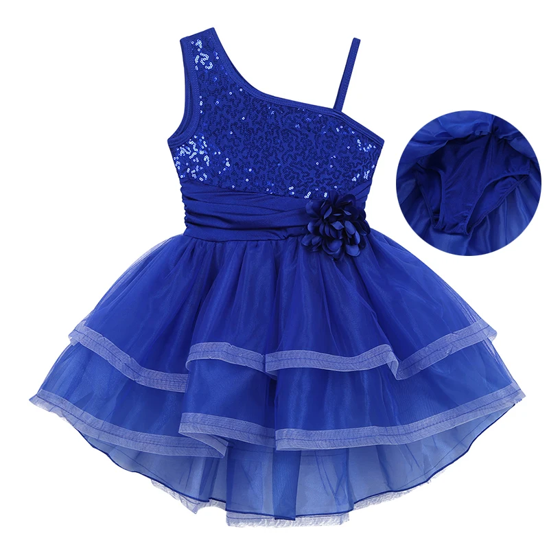 ChicTry/Детская танцевальная одежда на одно плечо блестящее Сетчатое платье-пачка с