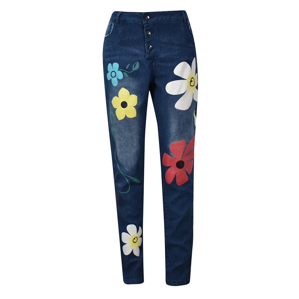 Женские джинсы на пуговицах SAGACE осенние модные с цветочным принтом и эластичными