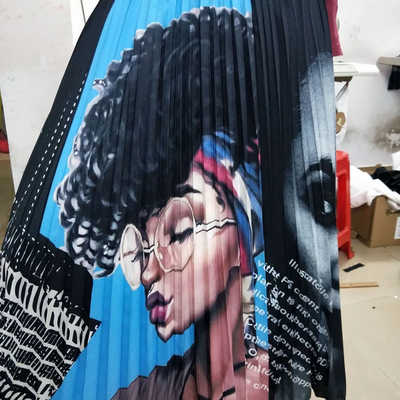 X Fashion Skirts Womens Cartoon Explosion Head Beauty Print Pleated Skirt High Waist Personality Maxi Elastic A-line | Женская одежда