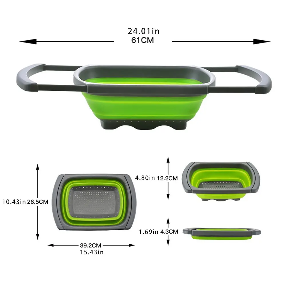

Foldable Silicone Colander Fruit Vegetable Washing Basket Strainer Strainer Collapsible Drainer Kitchen Tools