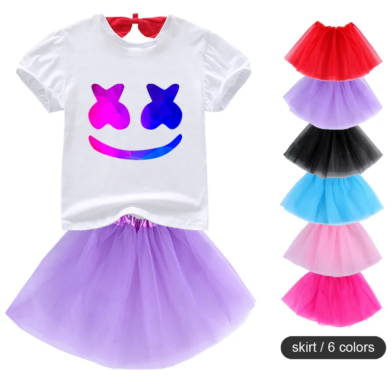 

2-9Years Anime DJ Smile Face T Shirt Tutu Dress 2pcs Set Kids Girls Clothes Children Costume Prinsess Cute Baby Tutu Dress