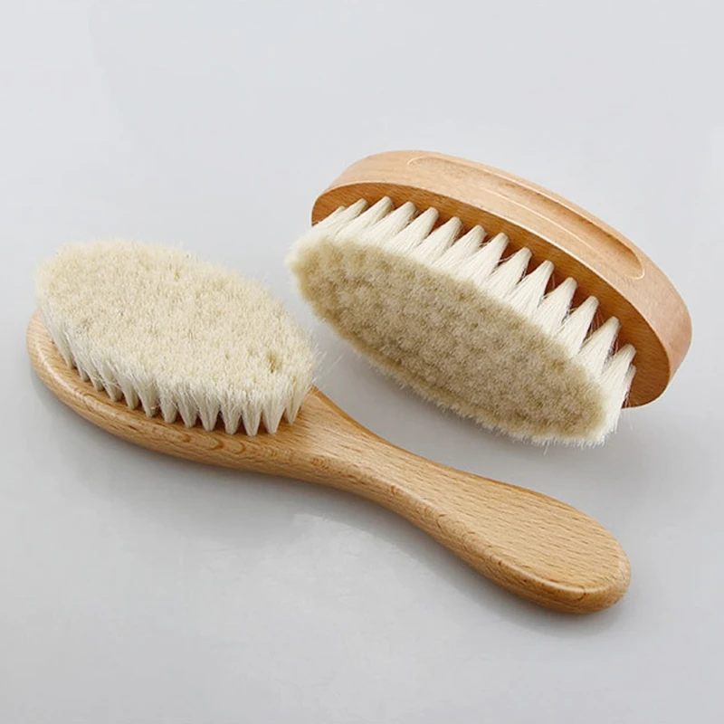 

2Pcs Baby Care Pure Natural Wool Hair Brush Newborn Wooden Brush Hairbrush Infant Comb Head Massager 40JC