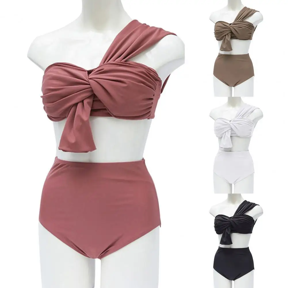 

New Stylish One Shoulder Bikini Two-piece Easy to Wear Polyester Girl Sexy Split Swimwear for Beach Vacation