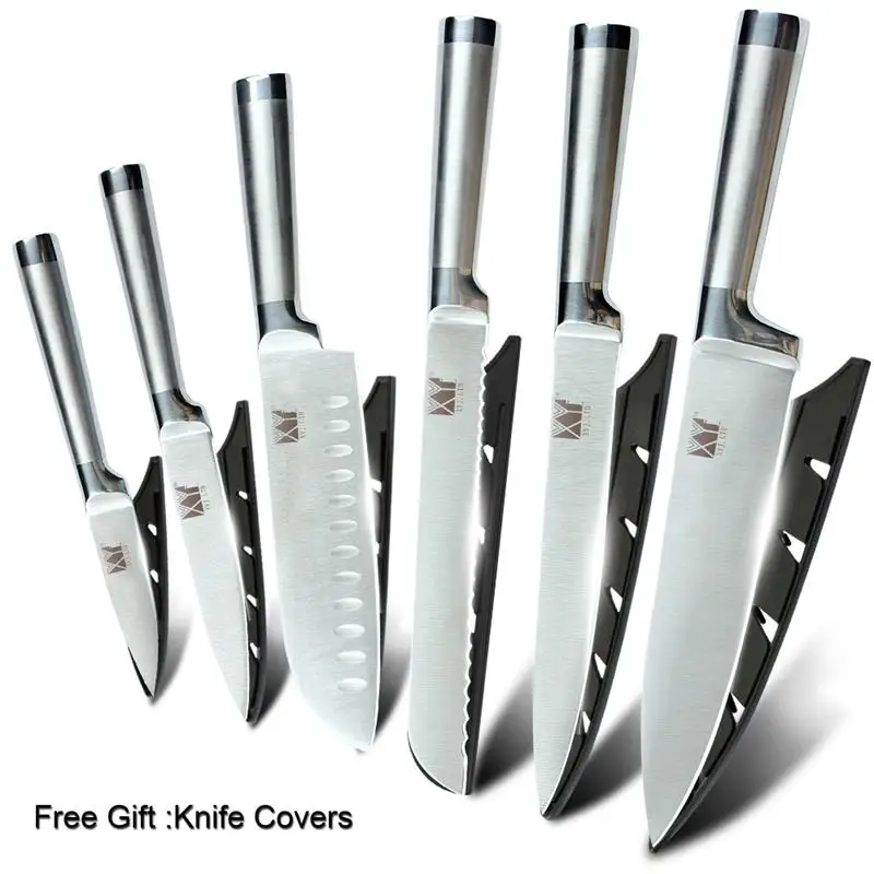 A.6 pcs set XYj набор кухонных ножей, один кусок 7cr17, структура ножей из нержавеющей стали, фруктовый нож Santoku, нож для нарезки хлеба - Цвет: A.6 pcs set